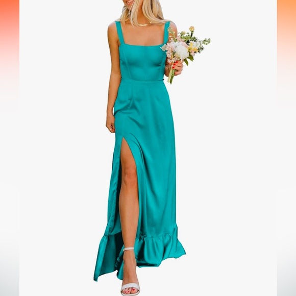 Satin turquoise bridesmaid dress - Picture 1 of 7